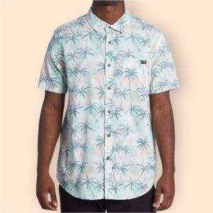 Billabong Short-Sleeve Palm Print Button-Down Shirt Light Blue & Pink Size XL